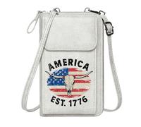 GEEADNB Card Wallets Purse Credit Card Slots Cowboy Culture Cow Skull American Flag Adjustable Strap PU Leather Phone Bags