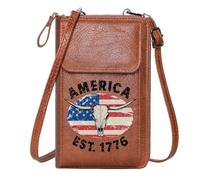 GEEADNB Card Wallets Purse Credit Card Slots Cowboy Culture Cow Skull American Flag Adjustable Strap PU Leather Phone Bags