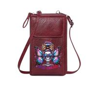 GEEADNB Card Wallets Purse Women ID Credit Card Case Skull with Butterfly Wings My Last Flying Fuck Vibrant Multicolored Hair Leather Purse for Lover Printed Gift