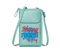 GEEADNB Card Wallets Purse Zip Around Credit Card Bags Fourth of July Light Blue Splash/Burst Pattern Decorative Cursive Font PU Leather Phone Bags for Everyday Use or Gift Idea