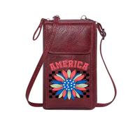 GEEADNB Cell Phone Purse with Zipper Customized Small Bags Star-spangled center Patriotic flower motif AMERICA text Large Capacity Purse Gift Holiday Customized Gift