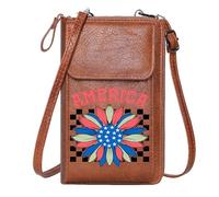 GEEADNB Cell Phone Purse with Zipper Customized Small Bags Star-spangled center Patriotic flower motif AMERICA text Large Capacity Purse Gift Holiday Customized Gift