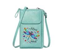 GEEADNB Cell Phone Purse with Zipper Personalized Leather Cell Phone Wallet Dragonfly The Future is Mind Hearts Long Purse for Gift Holiday Customized Gift