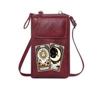 GEEADNB Cell Phone Purse with Zipper Personalized Leather Cell Phone Wallet Intricate Designs Tarot Cards Sun and Moon PU Leather Phone Bags Graduation Student