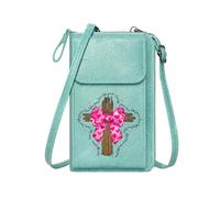 GEEADNB Cell Phone Purse with Zipper RFID Blocking Zipper Phone Wallet scattered hearts decorative pink bow wooden cross Elegant Gift for Mother's Day Perfect for Outfits