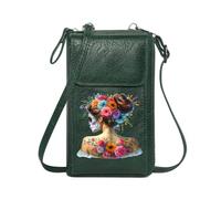 GEEADNB Cell Phone Purse with Zipper Women ID Credit Card Case Day of the Dead Color Contrast Floral Adornment Long Purse for Gift Cute Stylish Elegant Accessory