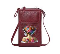 GEEADNB Cell Phone Purse with Zipper Women ID Credit Card Case Day of the Dead Color Contrast Floral Adornment Long Purse for Gift Cute Stylish Elegant Accessory