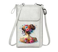 GEEADNB Cell Phone Purse with Zipper Women ID Credit Card Case Day of the Dead Color Contrast Floral Adornment Long Purse for Gift Cute Stylish Elegant Accessory