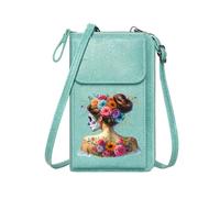 GEEADNB Cell Phone Purse with Zipper Women ID Credit Card Case Day of the Dead Color Contrast Floral Adornment Long Purse for Gift Cute Stylish Elegant Accessory