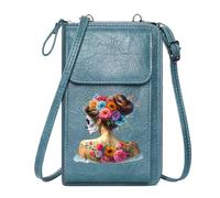 GEEADNB Cell Phone Purse with Zipper Women ID Credit Card Case Day of the Dead Color Contrast Floral Adornment Long Purse for Gift Cute Stylish Elegant Accessory