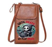 GEEADNB Cell Phone Purse with Zipper Women Leather Crossbody Grim Reaper Playful Horror Drums Leather Purse for Lover for Valentine's Day Birthday Gifts