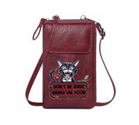 GEEADNB Cell Phone Purse with Zipper Womens Travel Bags Vibrant Red Accents Fierce Black Cat Edgy Text Warning Travel Rfid Safe