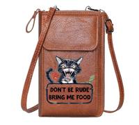 GEEADNB Cell Phone Purse with Zipper Womens Travel Bags Vibrant Red Accents Fierce Black Cat Edgy Text Warning Travel Rfid Safe