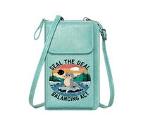 GEEADNB Cell Phone Purse with Zipper Zip Around Credit Card Bags Cartoon Seal Whimsical Style Arctic Scene Cute Stylish Elegant Accessory for Valentine's Day Birthday Gifts