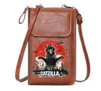 GEEADNB Cell Phone Wallet Purses RFID Blocking Zipper Phone Wallet CATZILLA Roaring Cat City Under Attack Leather Purse for Lover Perfect for Printed Present