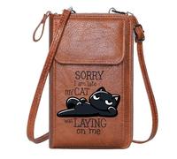 GEEADNB Cell Phone Wallet Purses Small Crossbody Bags Contrasting background Black cat lying Humorous excuse Classic Outfit Perfect for Teacher's Day