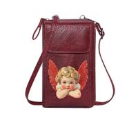 GEEADNB Cell Phone Wallet Purses Women Leather Crossbody Purse Red Wings Mythological Iconography Cherubic Figure Adjustable Strap Classic Outfit