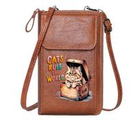 GEEADNB Cell Phone Wallet Purses Women’s RFID Clutch Purse Old-fashioned suitcase Cats Rule The World Fluffy cat for Everyday Use or Gift Idea Cute Stylish Elegant Accessory