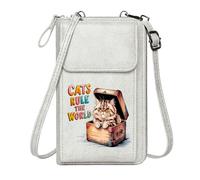 GEEADNB Cell Phone Wallet Purses Women’s RFID Clutch Purse Old-fashioned suitcase Cats Rule The World Fluffy cat for Everyday Use or Gift Idea Cute Stylish Elegant Accessory