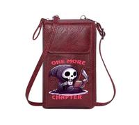 GEEADNB Credit Card Slots Personalized Small Bags with Pocket Book and Coffee One More Chapter Grim Reaper Leather Purse for Lover