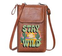 GEEADNB Credit Card Slots Zip Around Credit Card Bags Desert Sunset Cacti STAY WILD Leather Purse for Lover Long Purse for Gift