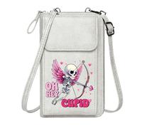 GEEADNB Credit Card Slots Zip Around Credit Card Bags Pink Hearts Cupid Skeleton Perfect for Printed Present Elegant Gift for Mother's Day