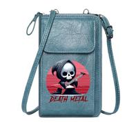 GEEADNB Crossbody Bags for Women Customized Phone Bags Death Metal Red-White Stripes Skeleton Guitarist for Everyday Use or Gift Idea Long Purse for Gift