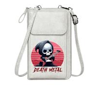 GEEADNB Crossbody Bags for Women Customized Phone Bags Death Metal Red-White Stripes Skeleton Guitarist for Everyday Use or Gift Idea Long Purse for Gift
