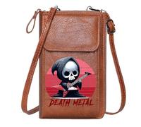 GEEADNB Crossbody Bags for Women Customized Phone Bags Death Metal Red-White Stripes Skeleton Guitarist for Everyday Use or Gift Idea Long Purse for Gift