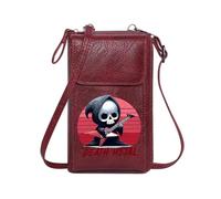GEEADNB Crossbody Bags for Women Customized Phone Bags Death Metal Red-White Stripes Skeleton Guitarist for Everyday Use or Gift Idea Long Purse for Gift