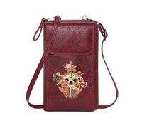 GEEADNB Crossbody Bags for Women Personalized Leather Cell Phone Wallet Floral Contrast Dark Irony Skull and Sword Classic Outfit Elegant Gift for Mother's Day