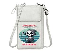 GEEADNB Customized Phone Bags Cell Phone Wallet Purses Introverts Text Skull-headed Character Dark Humor PU Leather Phone Bags Printed Gift