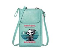 GEEADNB Customized Phone Bags Cell Phone Wallet Purses Introverts Text Skull-headed Character Dark Humor PU Leather Phone Bags Printed Gift
