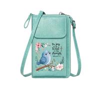 GEEADNB Customized Phone Bags PU Leather Phone Purse Blue Songbird Whimsical Art Floral Elements Travel Rfid Safe Long Purse for Gift