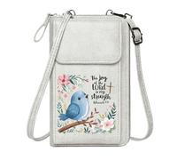GEEADNB Customized Phone Bags PU Leather Phone Purse Blue Songbird Whimsical Art Floral Elements Travel Rfid Safe Long Purse for Gift
