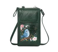 GEEADNB Customized Phone Bags PU Leather Phone Purse Blue Songbird Whimsical Art Floral Elements Travel Rfid Safe Long Purse for Gift