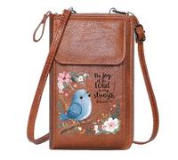 GEEADNB Customized Phone Bags PU Leather Phone Purse Blue Songbird Whimsical Art Floral Elements Travel Rfid Safe Long Purse for Gift