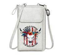 GEEADNB Customized Phone Bags Women Leather Crossbody Purse American Flag Bull Skull Floral Elements Graduation Student Present