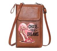 GEEADNB Customized Phone Bags Women Leather Crossbody Purse CHASING YOUR DREAMS pink high-heeled sandals stylized heart Travel Rfid Safe Large Capacity Purse Gift