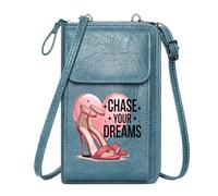 GEEADNB Customized Phone Bags Women Leather Crossbody Purse CHASING YOUR DREAMS pink high-heeled sandals stylized heart Travel Rfid Safe Large Capacity Purse Gift