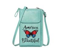 GEEADNB Customized Phone Bags Women’s RFID Clutch Purse Patriotic butterfly America the Beautiful American flag for Valentine's Day Birthday Gifts Printed Gift