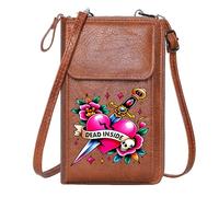 GEEADNB Customized Phone Bags Women's Clutch Purse Broken Heart Tattoo-Style Illustration Dead Inside PU Leather Phone Bags Classic Outfit