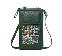 GEEADNB Customized Small Bags Ladies Cell Phone Purse Vibrant Flowers Religious Devotion Wooden Cross Romantic Gifts for Wife Girlfriend Printed Gift