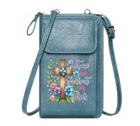 GEEADNB Customized Small Bags Ladies Cell Phone Purse Vibrant Flowers Religious Devotion Wooden Cross Romantic Gifts for Wife Girlfriend Printed Gift
