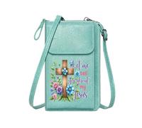 GEEADNB Customized Small Bags Ladies Cell Phone Purse Vibrant Flowers Religious Devotion Wooden Cross Romantic Gifts for Wife Girlfriend Printed Gift