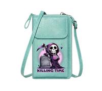 GEEADNB Customized Small Bags Personalized Crossbody Wallets Whimsical Death Theme Cartoon Grim Reaper Hot Beverage Elegant Gift for Mother's Day Graduation Student