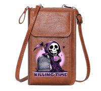GEEADNB Customized Small Bags Personalized Crossbody Wallets Whimsical Death Theme Cartoon Grim Reaper Hot Beverage Elegant Gift for Mother's Day Graduation Student