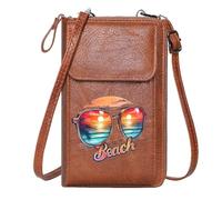 GEEADNB Customized Small Bags PU Leather Phone Purse Sunglasses with reflections Salty Beach text Beach scene PU Leather Phone Bags Classic Outfit