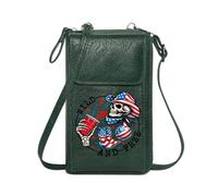 GEEADNB Customized Small Bags Women ID Credit Card Case American Flag-themed Skull Patriotic Symbolism Weird and Free Adjustable Strap Suitable for Daily Gifting