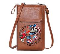 GEEADNB Customized Small Bags Women ID Credit Card Case American Flag-themed Skull Patriotic Symbolism Weird and Free Adjustable Strap Suitable for Daily Gifting